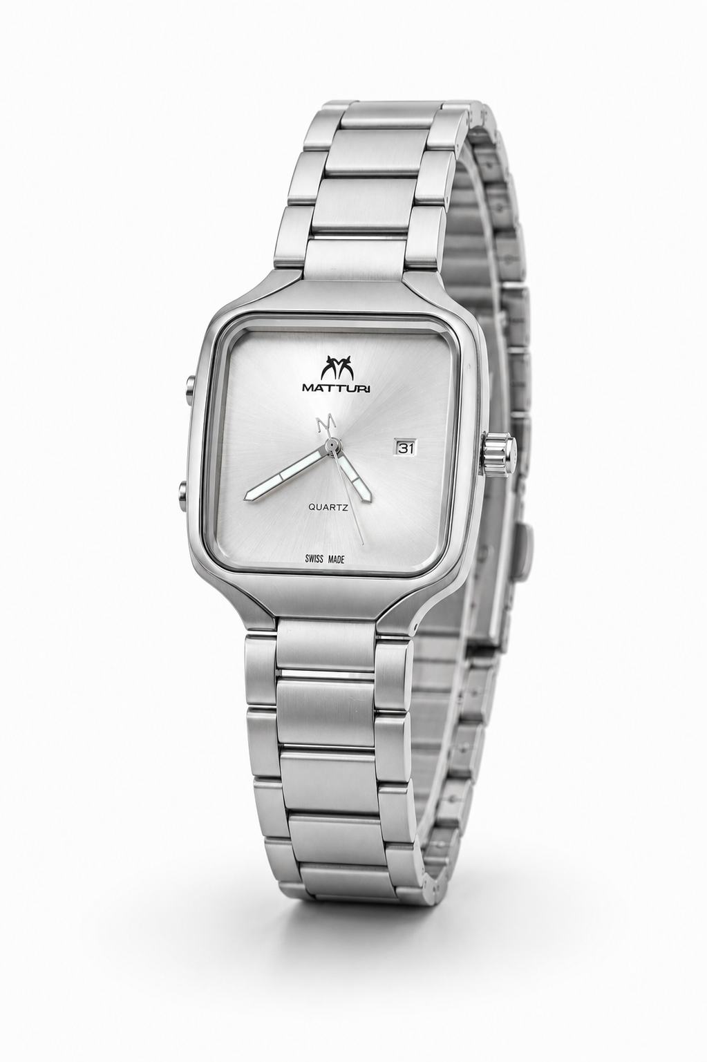 MATTURI Luxury Stainless Steel Quartz Watch – Silver Square & SILVER GOLD Men's Watch